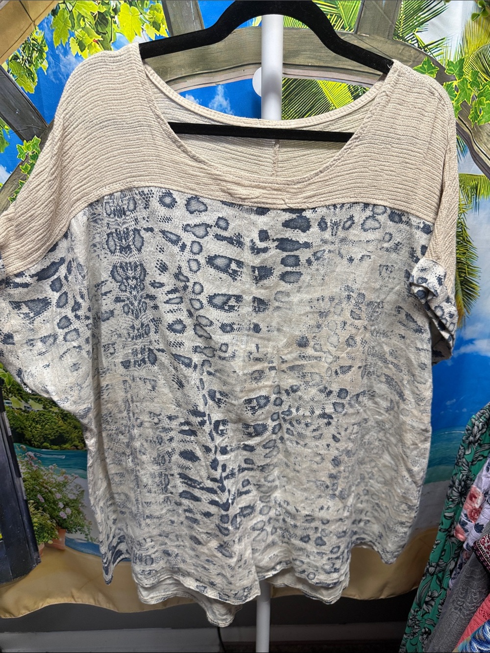 POL Beige and Slate Animal Print Top